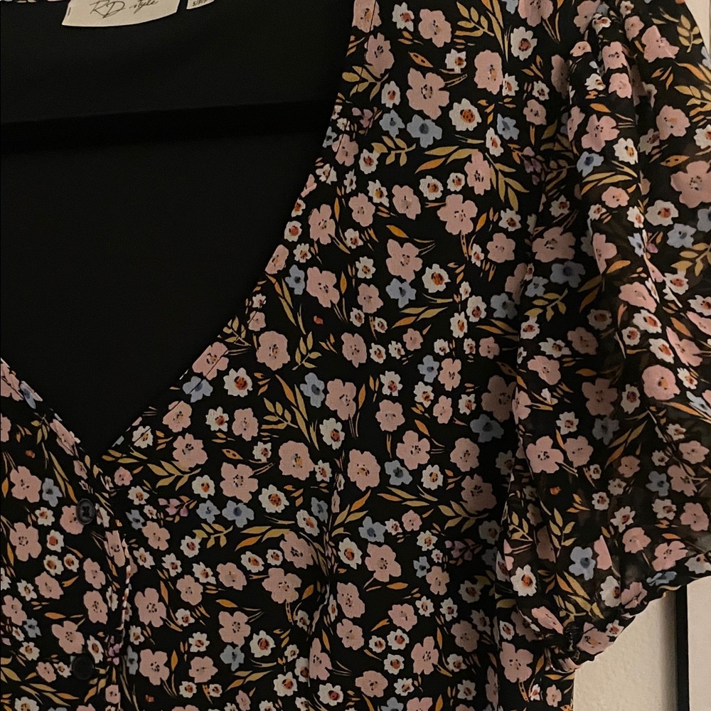 RD Style Black Floral Mini Dress - Picture 4 of 5